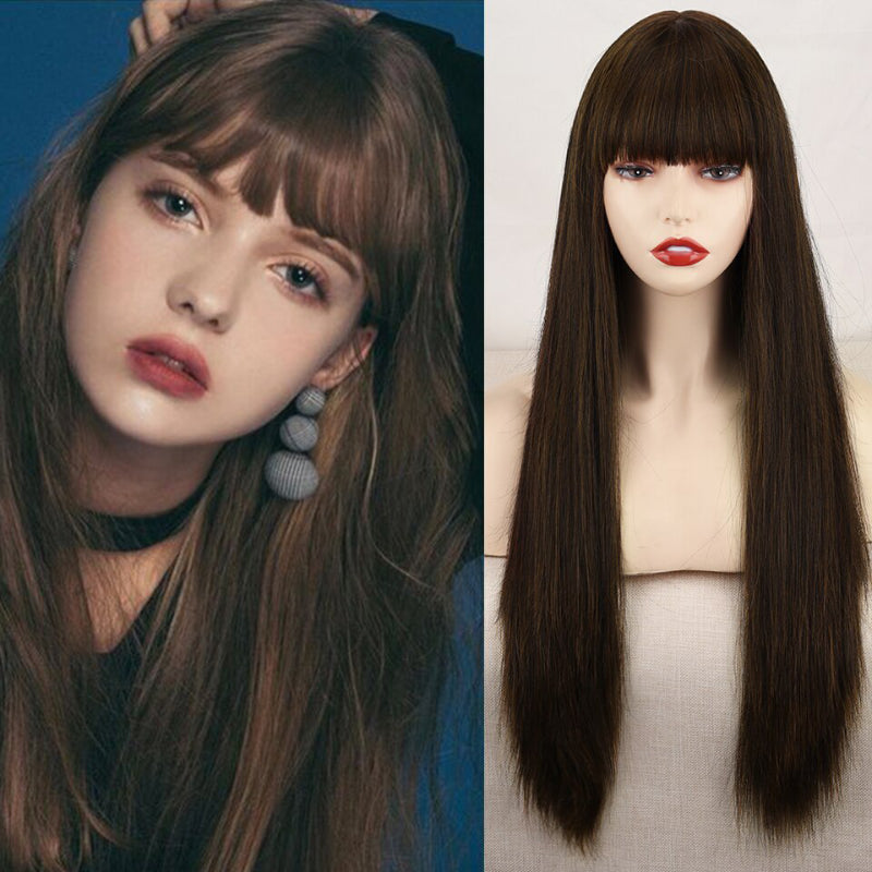 Women's Ombre Wig Pink and Black Long Straight High-Temperature Fiber