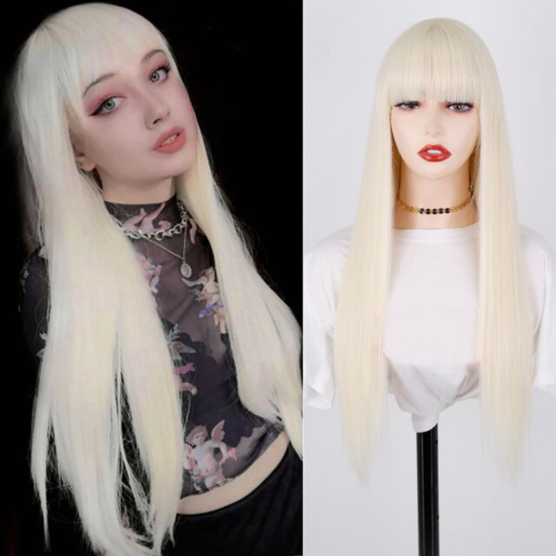 Women's Ombre Wig Pink and Black Long Straight High-Temperature Fiber