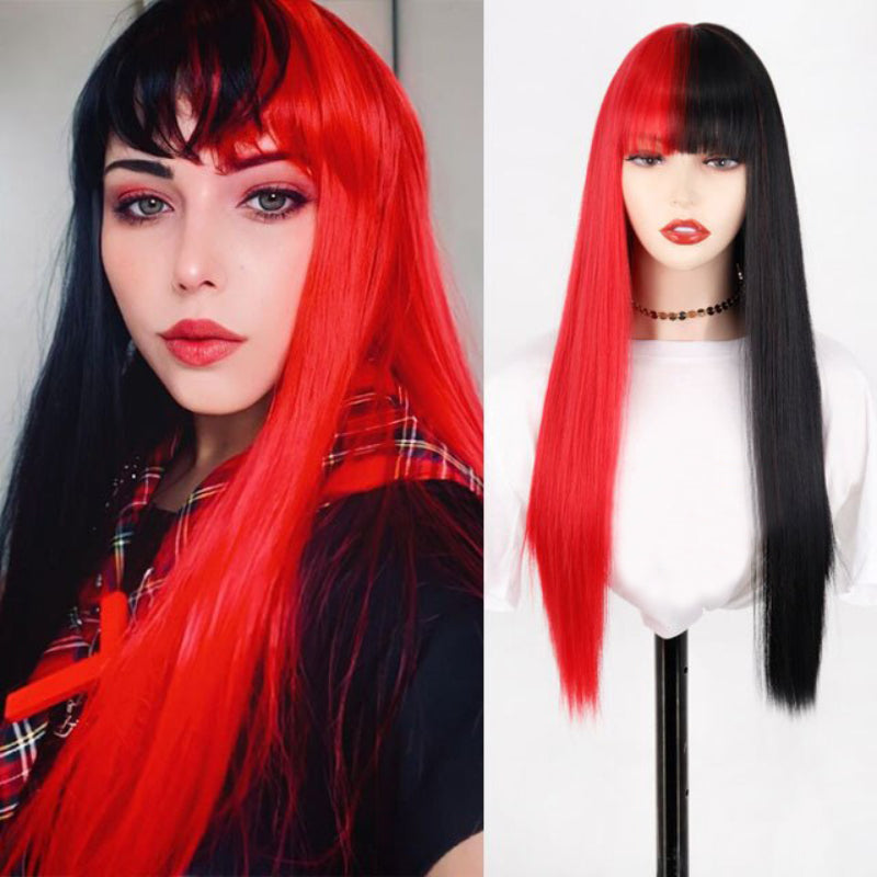 Women's Ombre Wig Pink and Black Long Straight High-Temperature Fiber