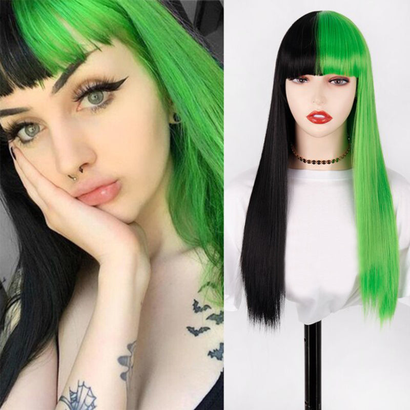 Women's Ombre Wig Pink and Black Long Straight High-Temperature Fiber