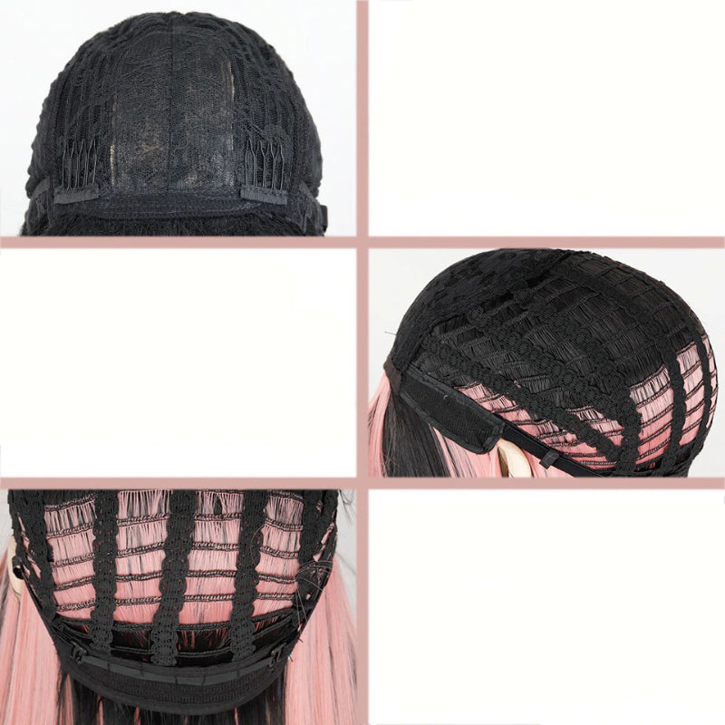 Women's Ombre Wig Pink and Black Long Straight High-Temperature Fiber