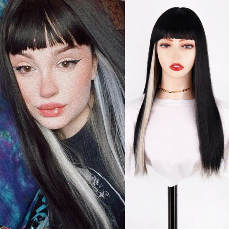 Women's Ombre Wig Pink and Black Long Straight High-Temperature Fiber