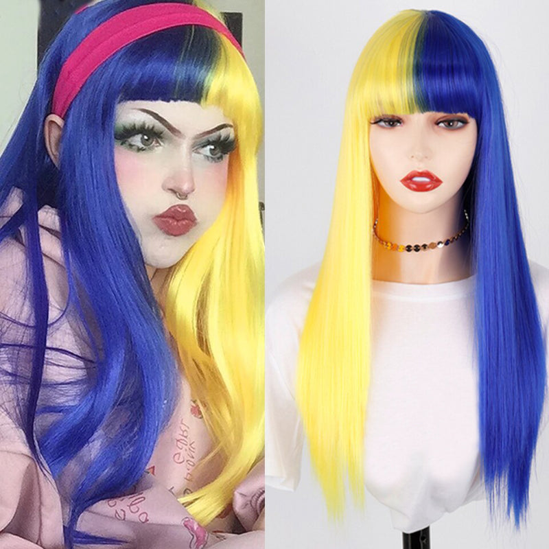 Women's Ombre Wig Pink and Black Long Straight High-Temperature Fiber