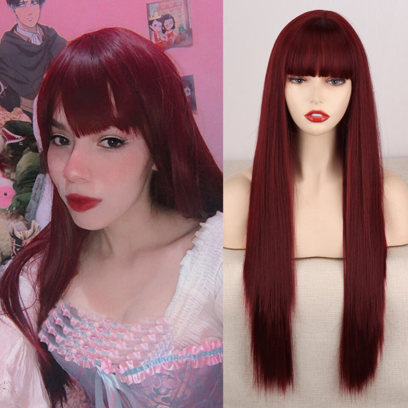 Women's Ombre Wig Pink and Black Long Straight High-Temperature Fiber