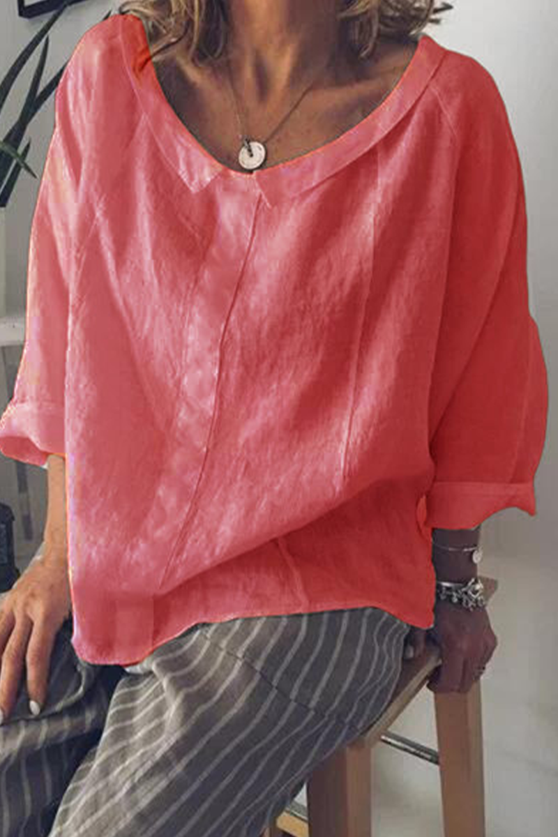 Women's Oversized Casual Top in Lightweight Cotton with 3/4 Sleeves and Round Neck – Comfortable Everyday Wear