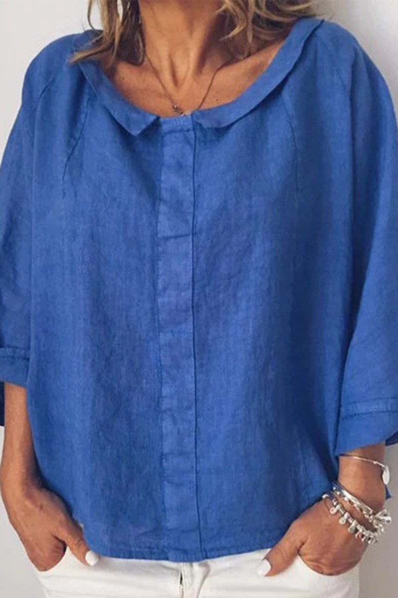 Women's Oversized Casual Top in Lightweight Cotton with 3/4 Sleeves and Round Neck – Comfortable Everyday Wear