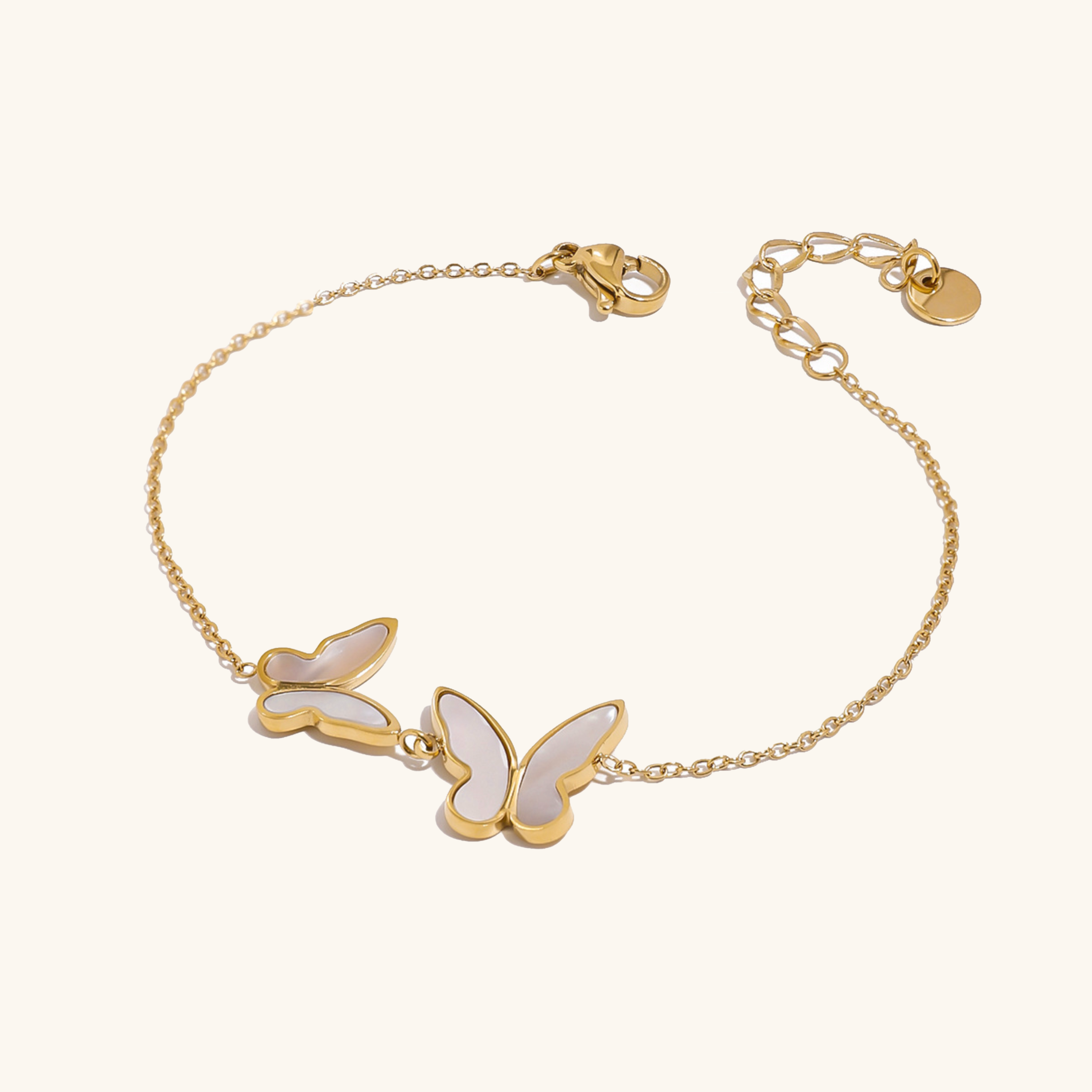 Women's Pearl Bracelet Gold Stainless Steel Butterfly Design