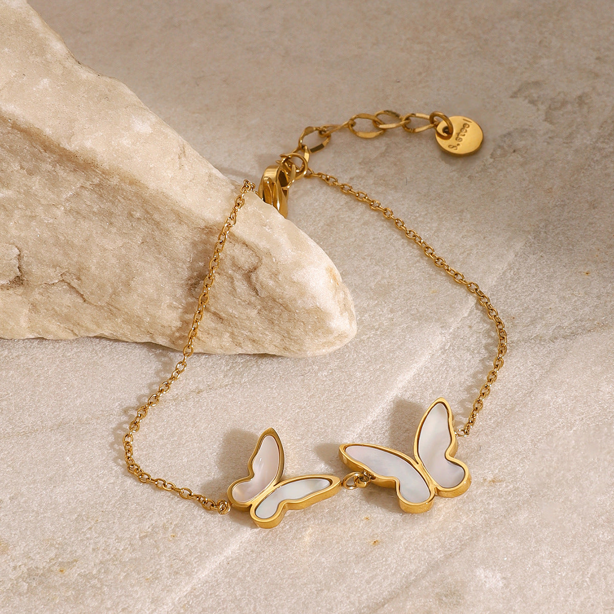 Women's Pearl Bracelet Gold Stainless Steel Butterfly Design