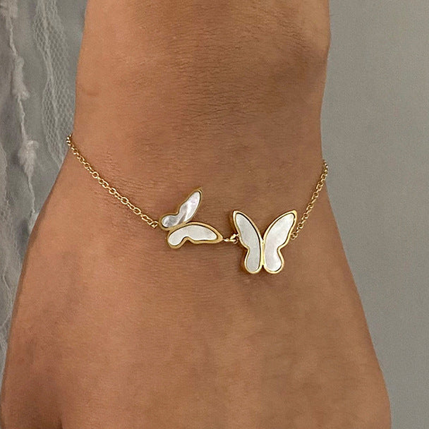 Women's Pearl Bracelet Gold Stainless Steel Butterfly Design