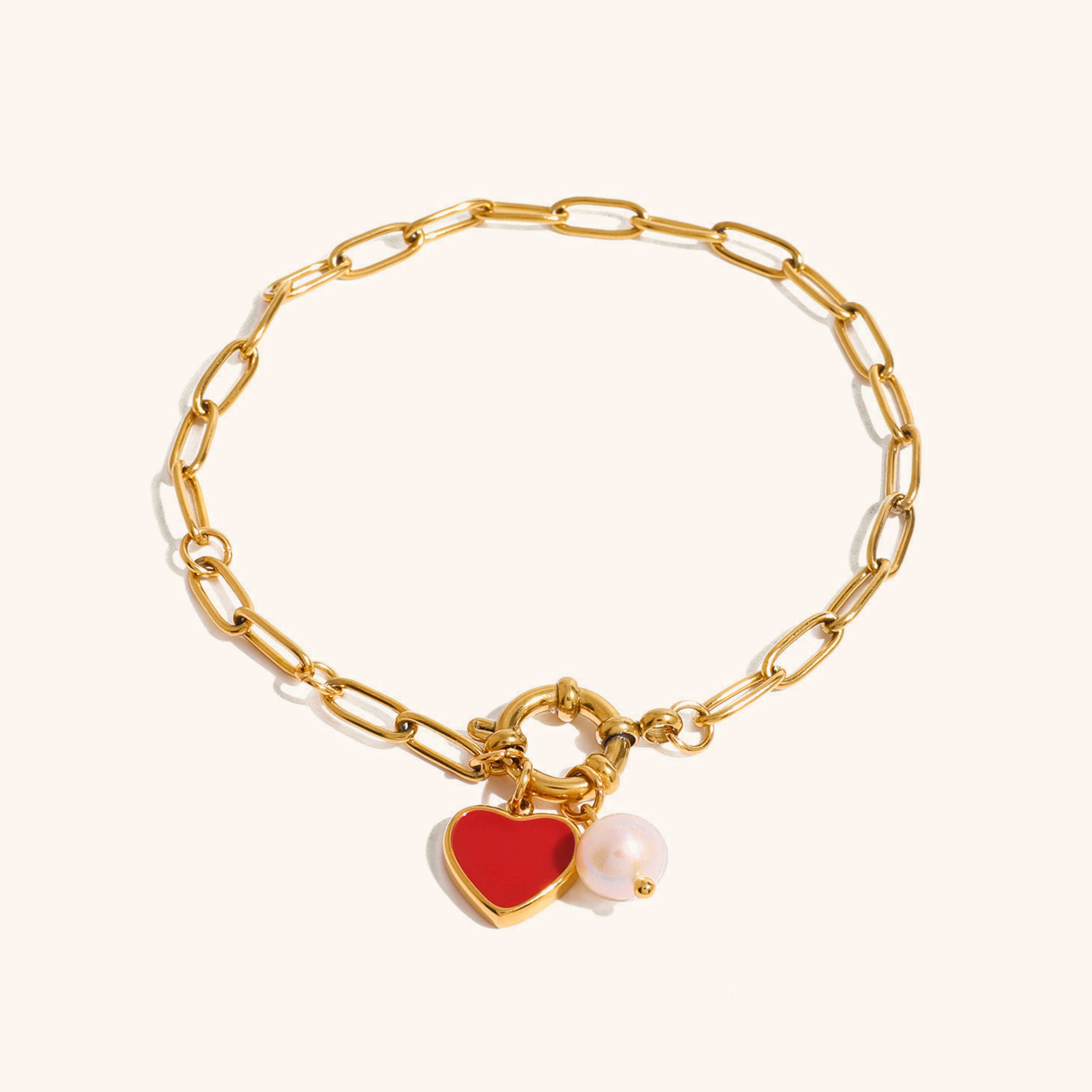 Women's Pearl Bracelet Gold Stainless Steel Heart Pendant