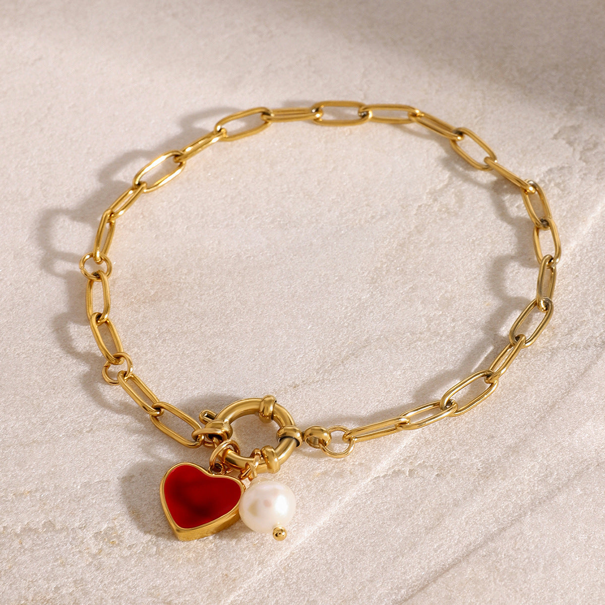 Women's Pearl Bracelet Gold Stainless Steel Heart Pendant