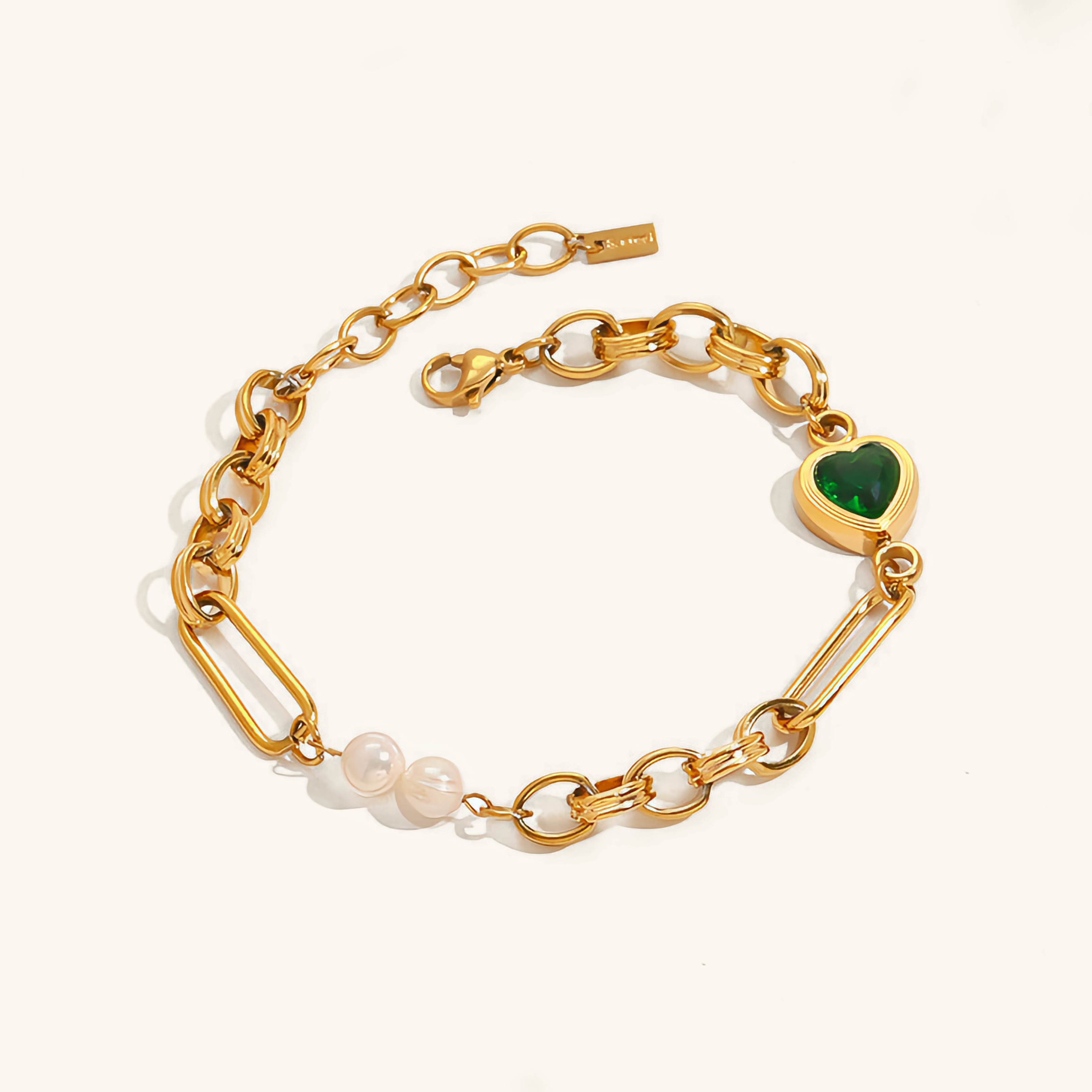 Women's Pearl Bracelet Green Stainless Steel-Plated 18k Gold