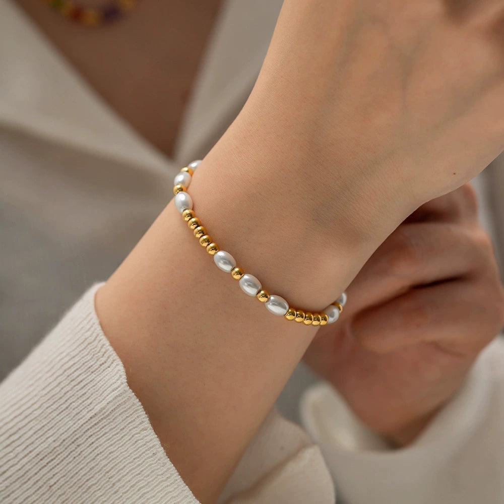 Women's Pearl Bracelet White Gold Stainless Steel