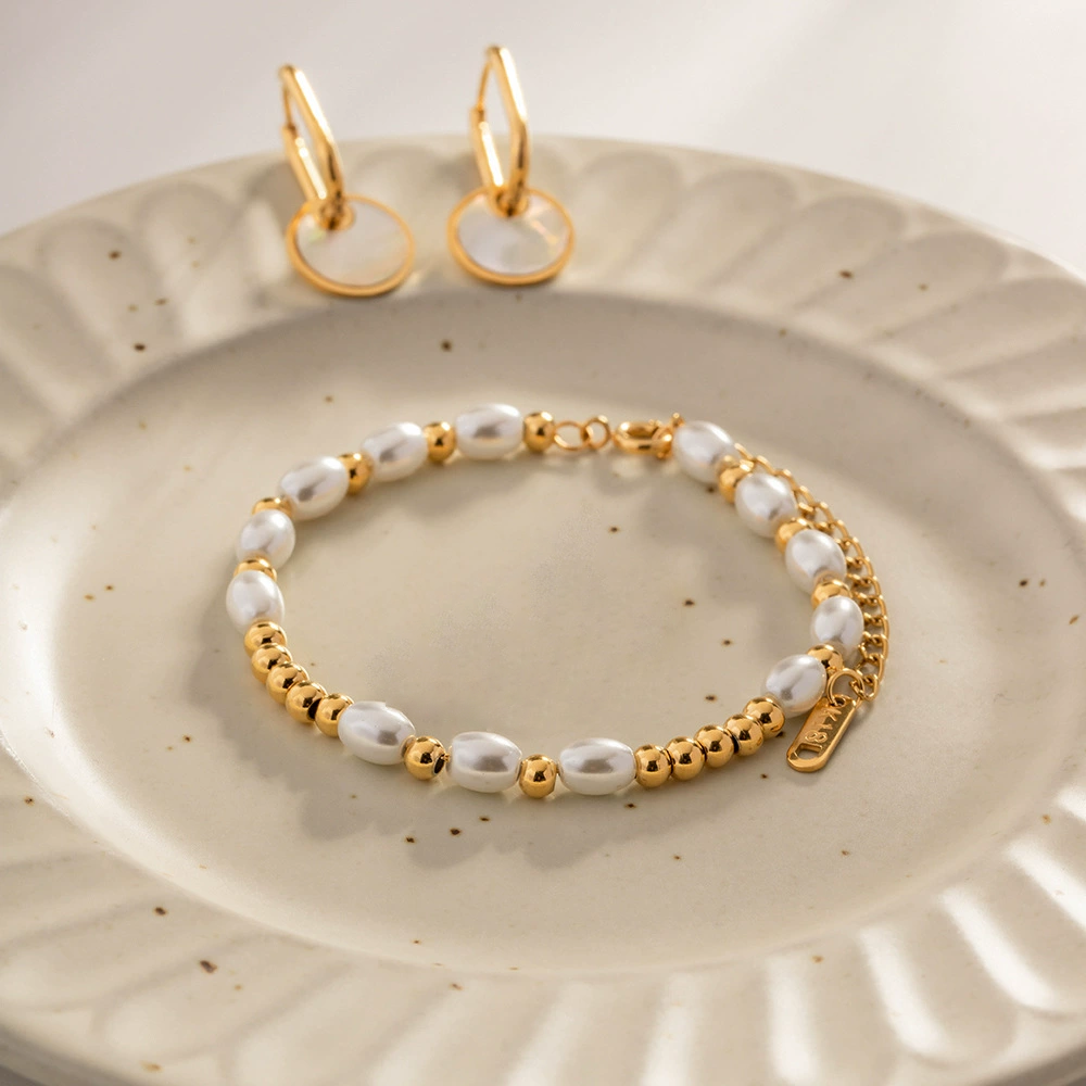 Women's Pearl Bracelet White Gold Stainless Steel