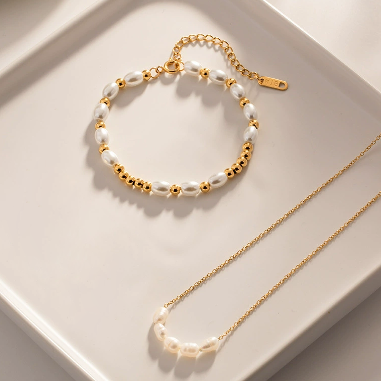 Women's Pearl Bracelet White Gold Stainless Steel