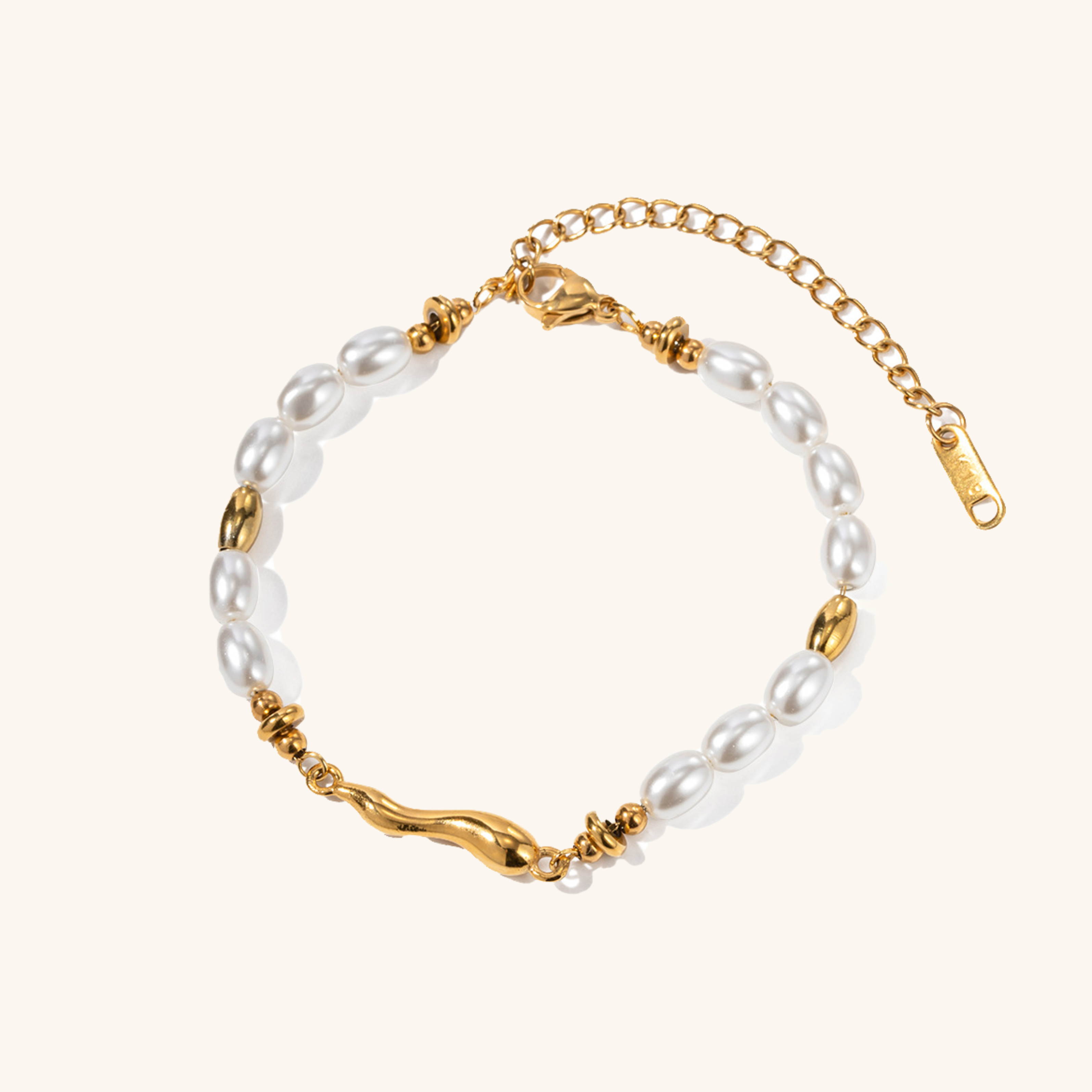 Women's Pearl Bracelet White Stainless Steel-Plated 18k Gold