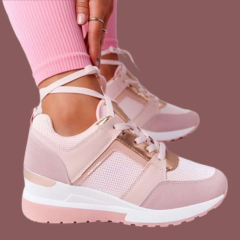 Women’s Platform Sneakers with Breathable Upper and Metallic Accents – Stylish Casual Footwear