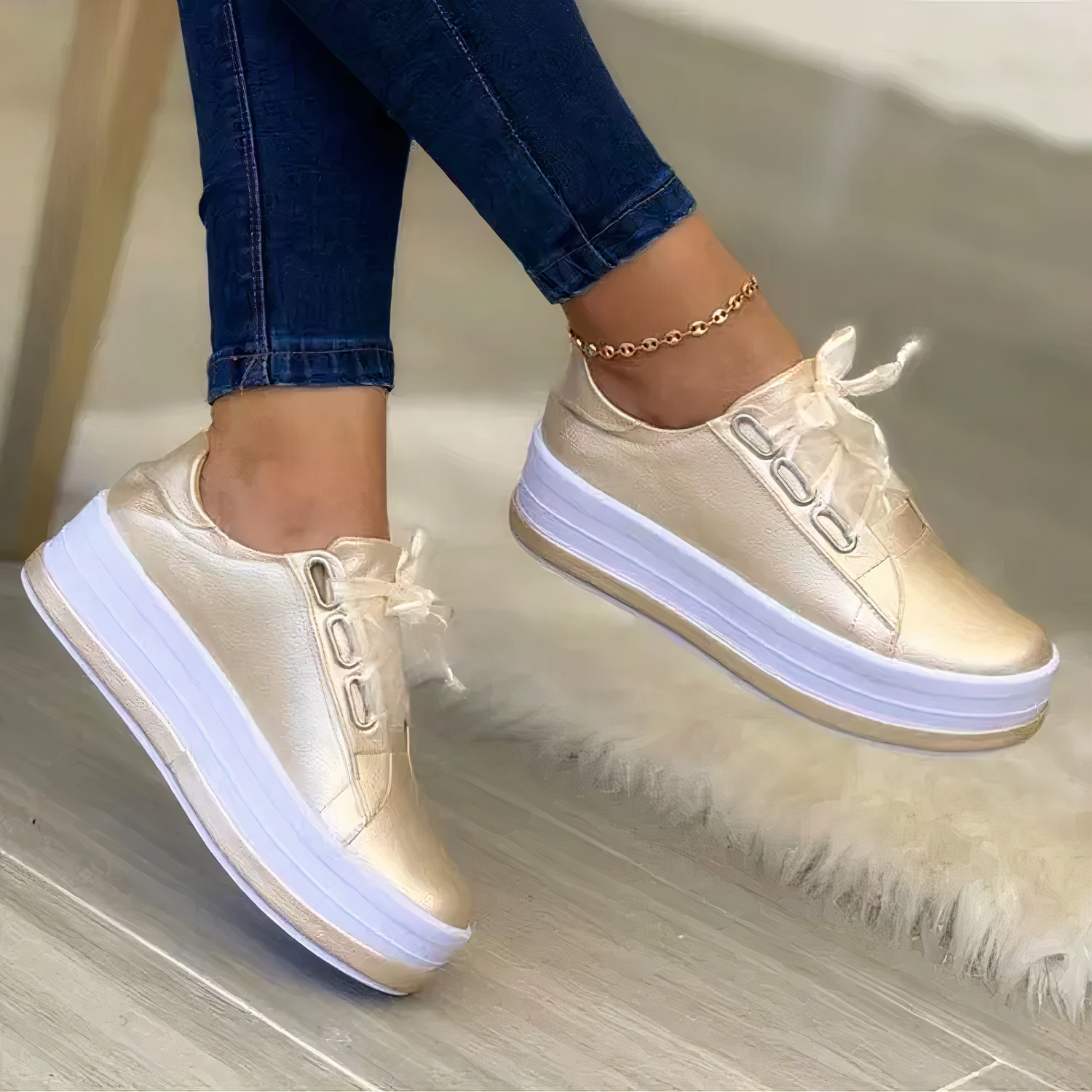 Women's Retro Sneakers in Gold, Rose Gold, Silver, and Black – Stylish Casual Footwear