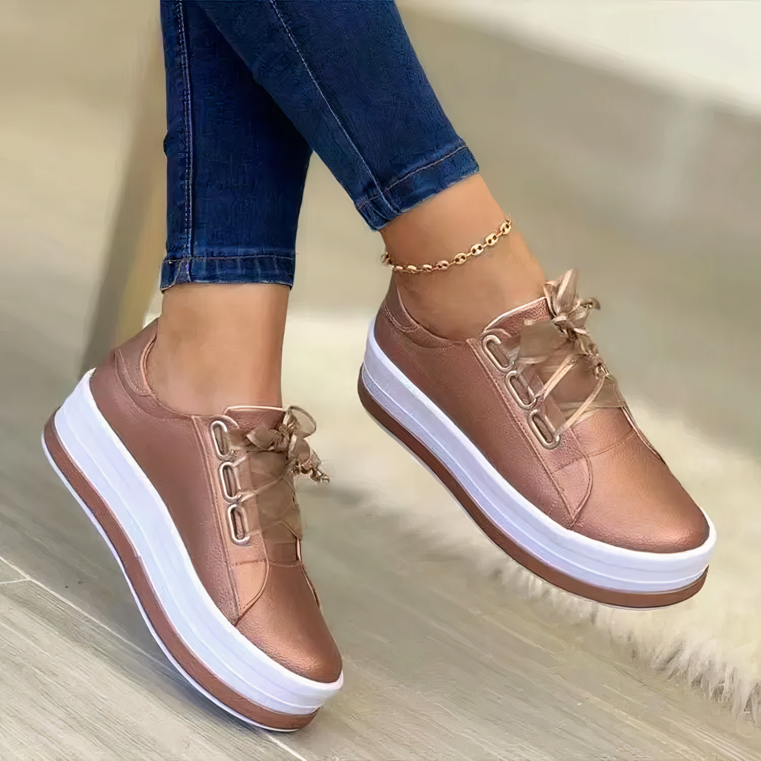 Women's Retro Sneakers in Gold, Rose Gold, Silver, and Black – Stylish Casual Footwear