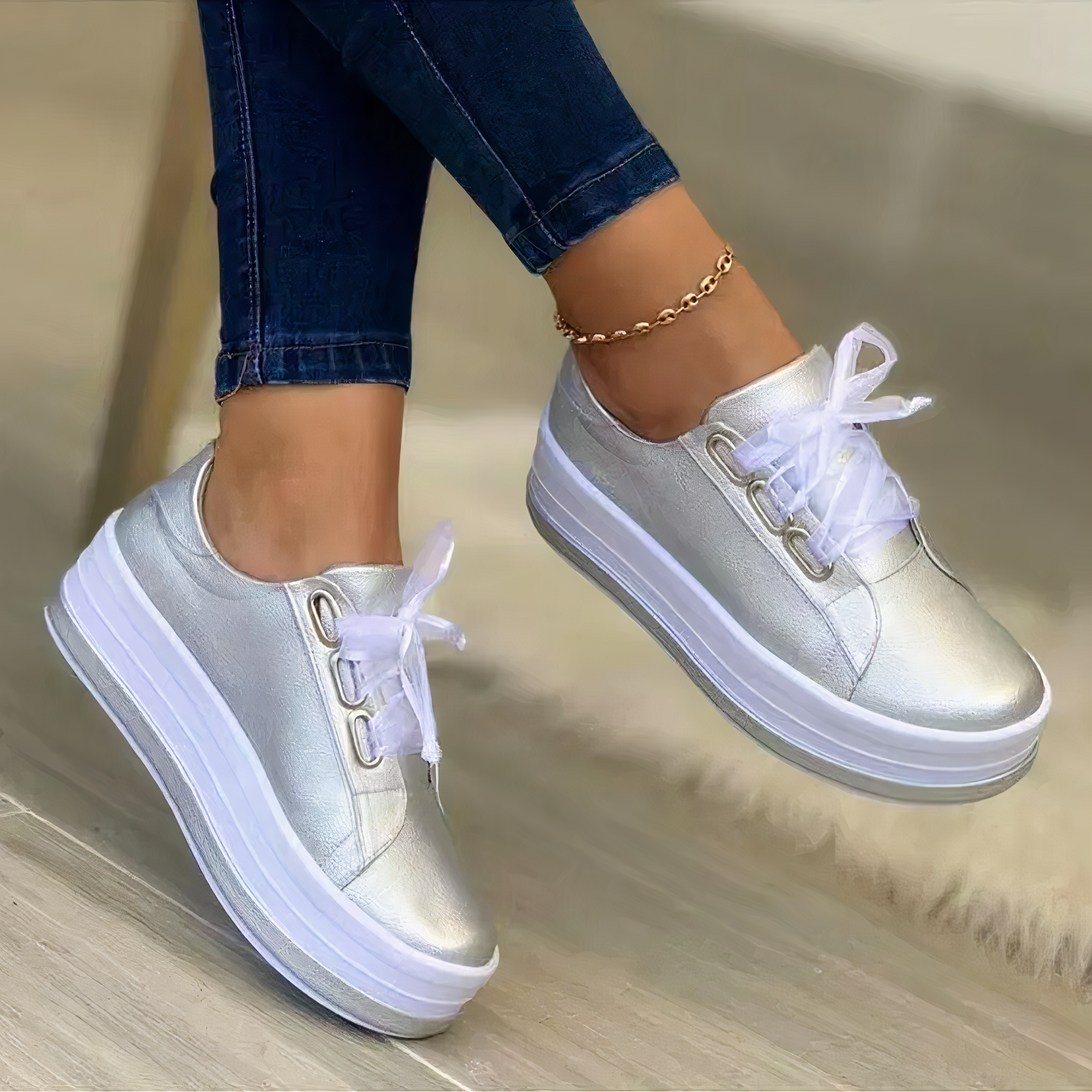 Women's Retro Sneakers in Gold, Rose Gold, Silver, and Black – Stylish Casual Footwear
