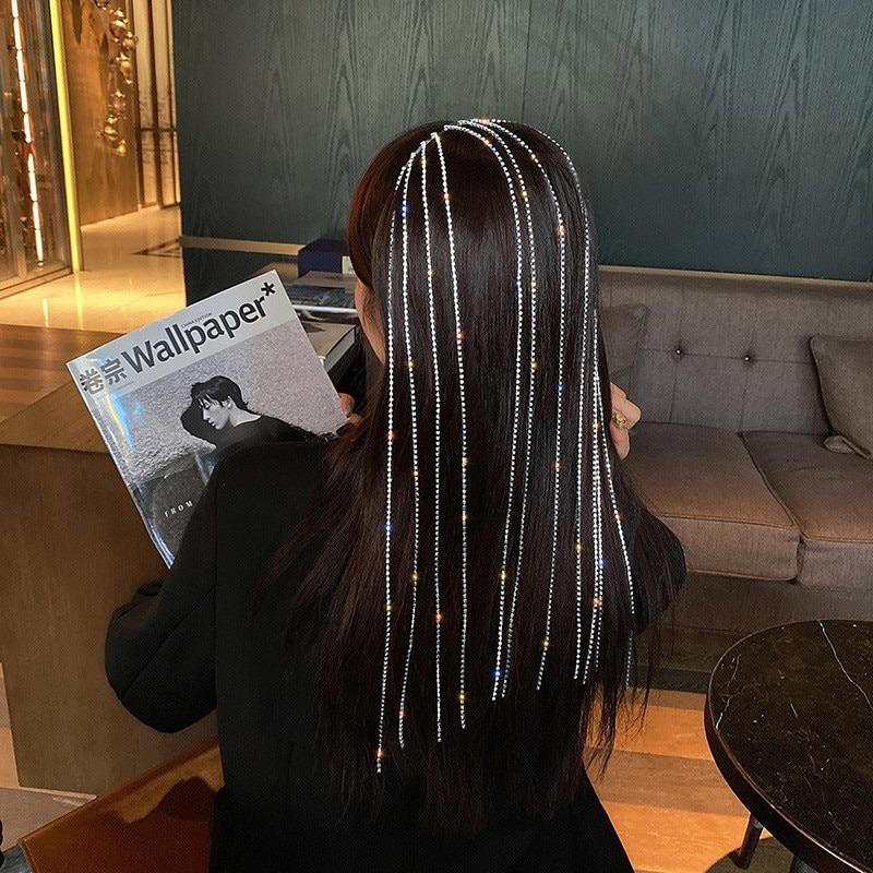 Women's Rhinestone Hairband Multi-strand Long Tassel