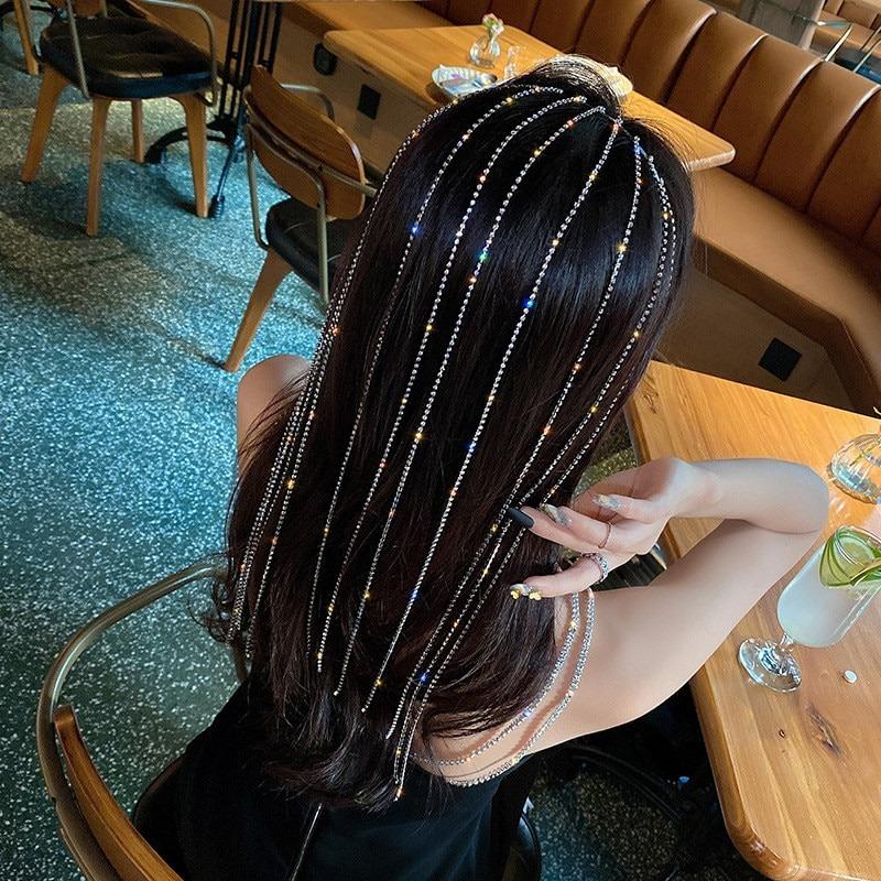 Women's Rhinestone Hairband Multi-strand Long Tassel