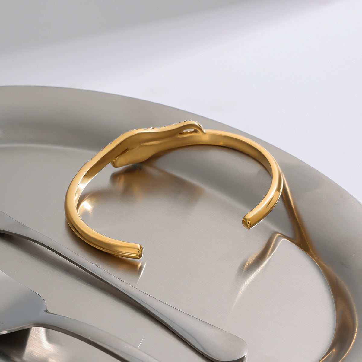 Women's Serpentine Bangle Gold Stainless Steel with Diamond Simulants
