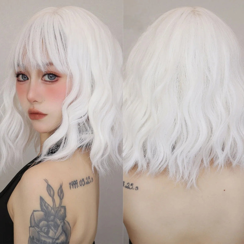 Women's Short Bob Wig Brown Synthetic Hair with Bangs