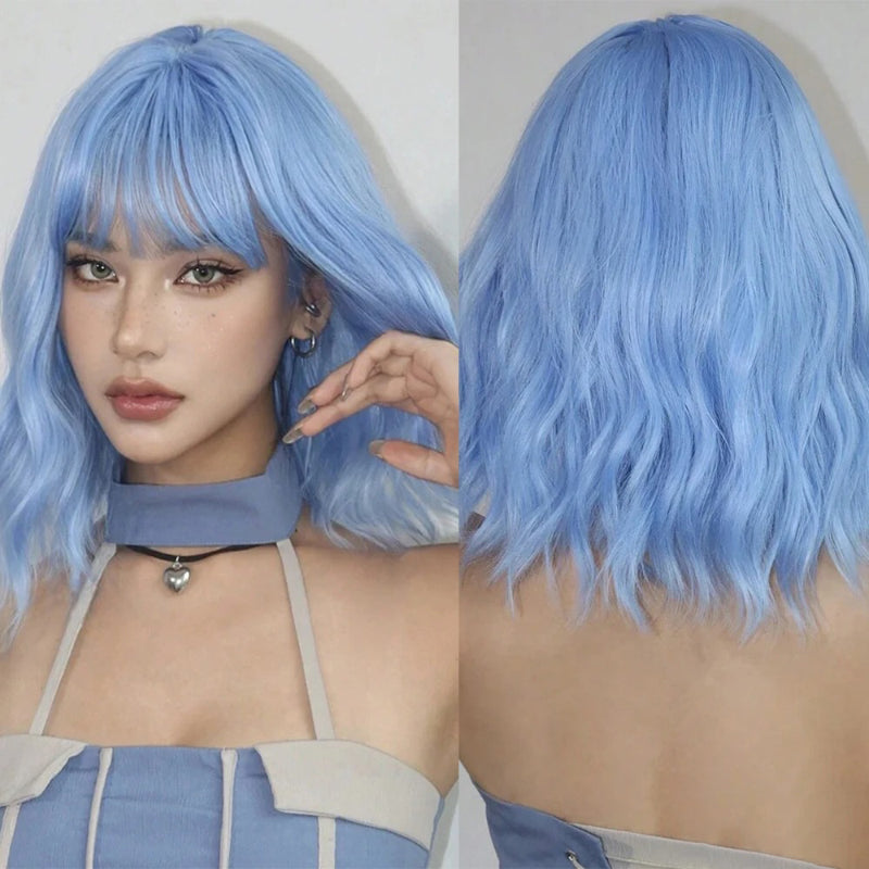 Women's Short Bob Wig Brown Synthetic Hair with Bangs