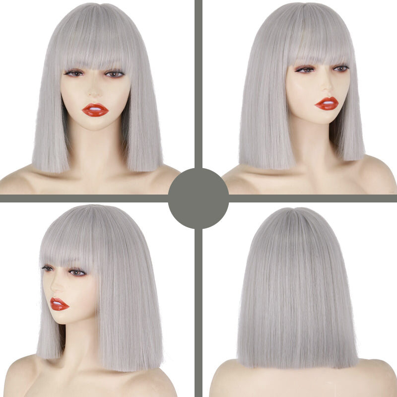 Women's Short Bob Wig Silver Gray High-Temperature Fiber