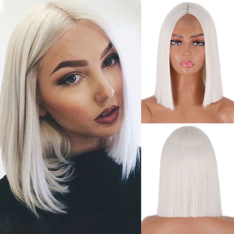 Women's Short Bob Wig Silver Gray High-Temperature Fiber