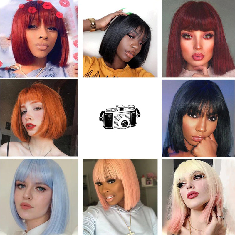 Women's Short Bob Wig Silver Gray High-Temperature Fiber