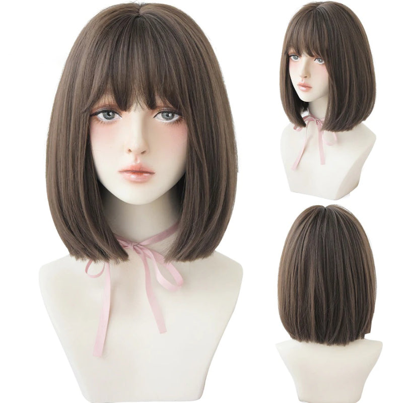 Women's Short Wig Black Heat Resistant Synthetic Hair with Bangs