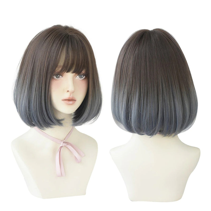 Women's Short Wig Black Heat Resistant Synthetic Hair with Bangs