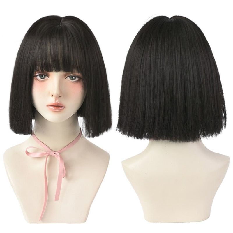 Women's Short Wig Black Heat Resistant Synthetic Hair with Bangs