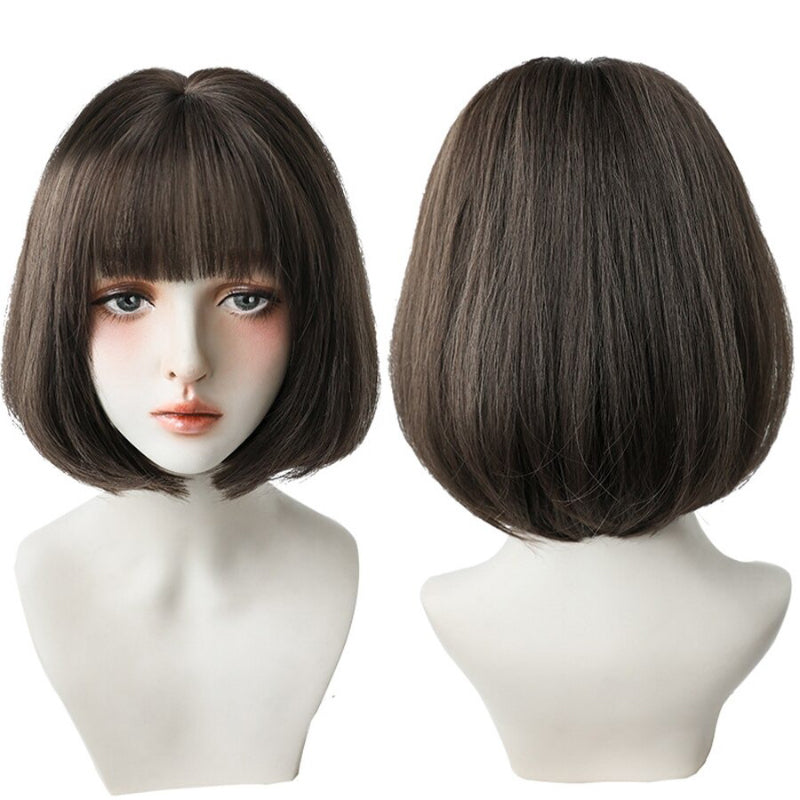 Women's Short Wig Black Heat Resistant Synthetic Hair with Bangs