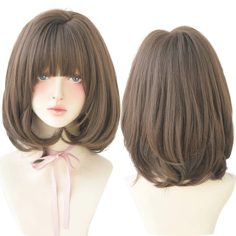 Women's Short Wig Black Heat Resistant Synthetic Hair with Bangs