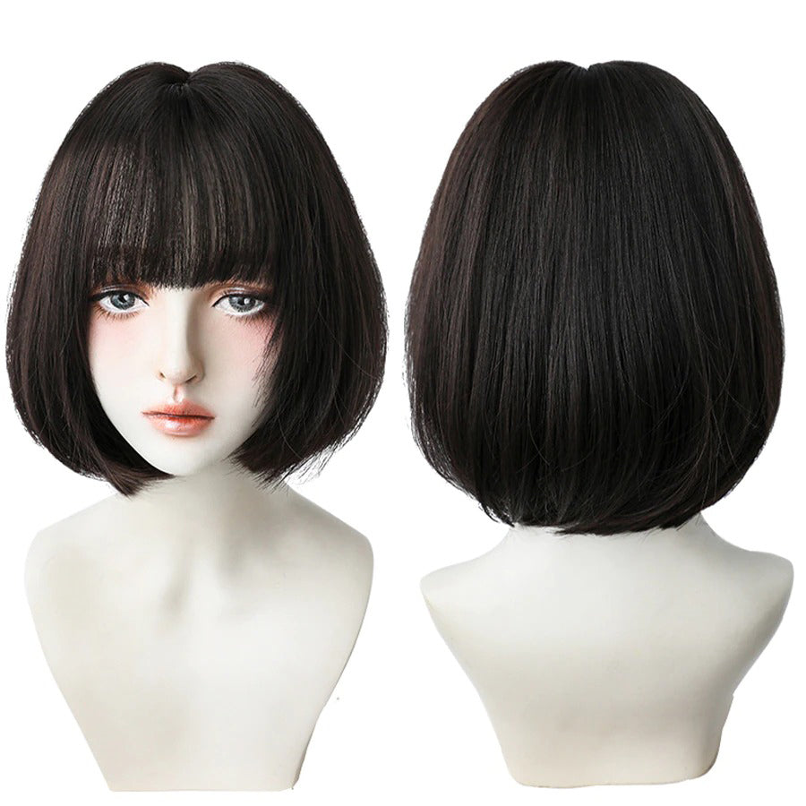 Women's Short Wig Black Heat Resistant Synthetic Hair with Bangs