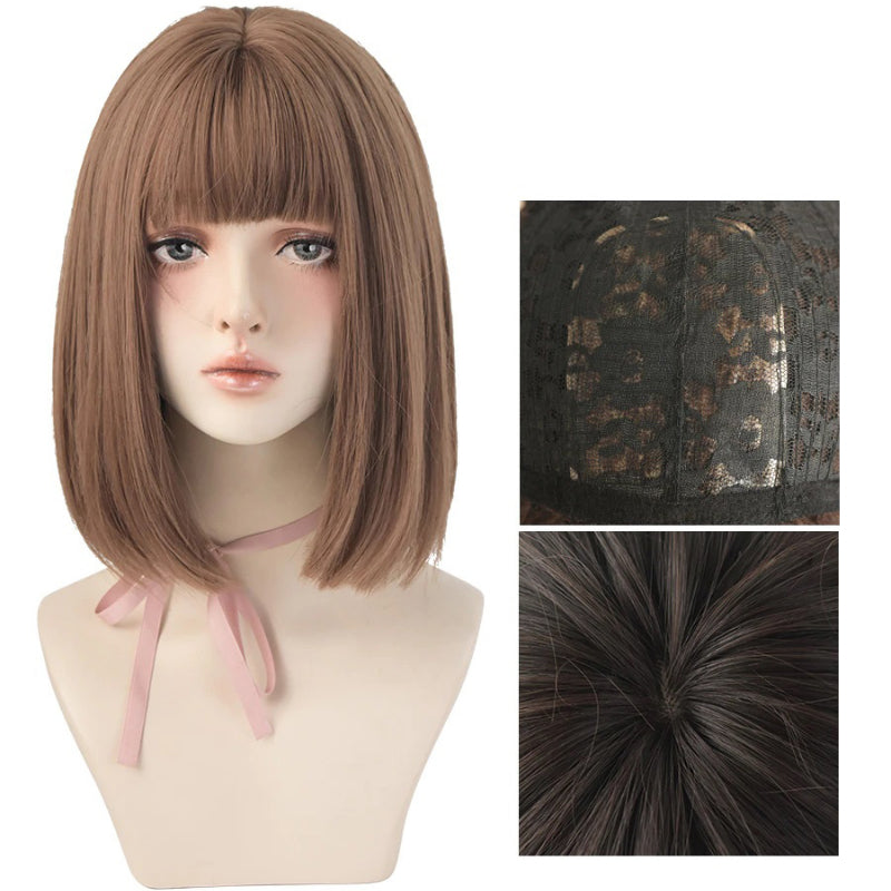 Women's Short Wig Black Heat Resistant Synthetic Hair with Bangs