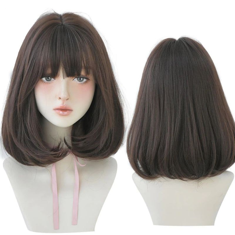 Women's Short Wig Black Heat Resistant Synthetic Hair with Bangs