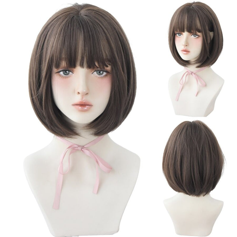 Women's Short Wig Black Heat Resistant Synthetic Hair with Bangs