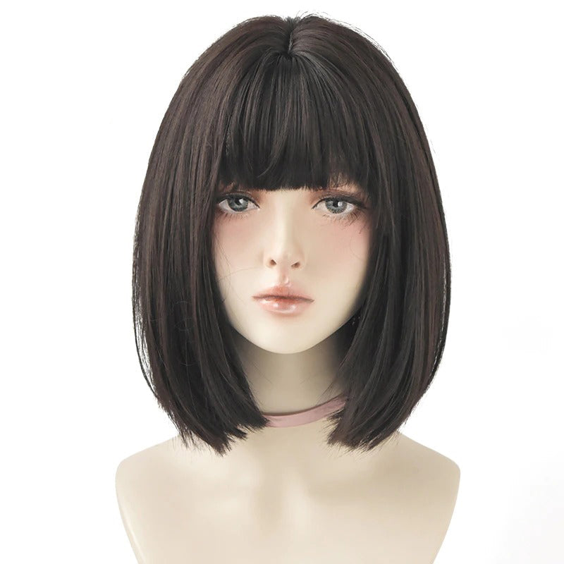 Women's Short Wig Black Heat Resistant Synthetic Hair with Bangs
