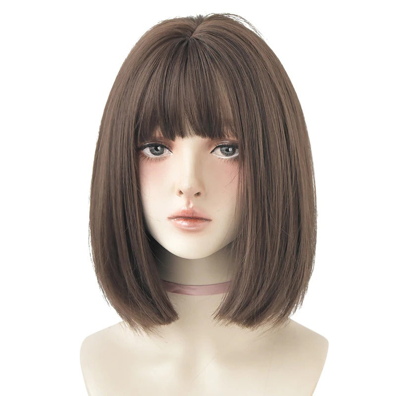 Women's Short Wig Black Heat Resistant Synthetic Hair with Bangs