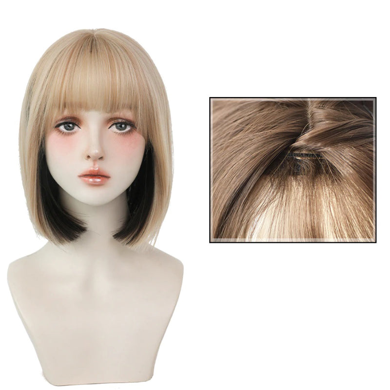 Women's Short Wig Black Heat Resistant Synthetic Hair with Bangs