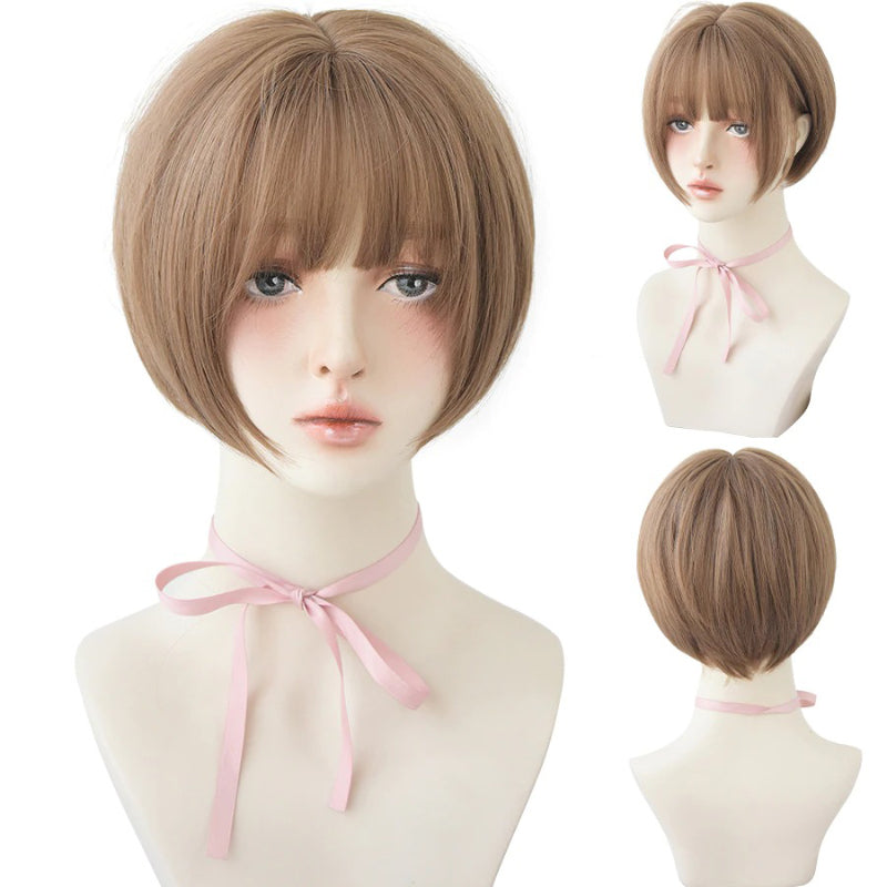 Women's Short Wig Black Heat Resistant Synthetic Hair with Bangs