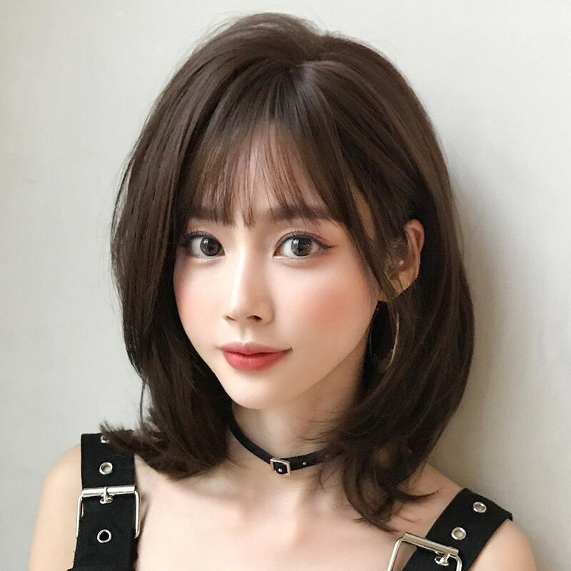Women's Short Wig Black Heat Resistant Synthetic Hair with Bangs