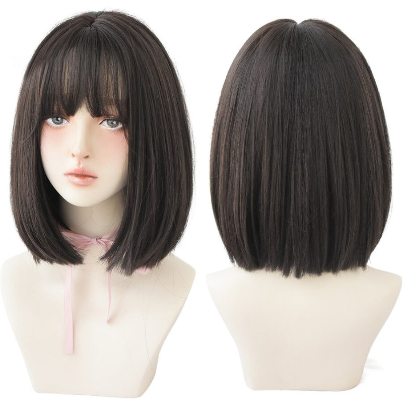 Women's Short Wig Black Heat Resistant Synthetic Hair with Bangs