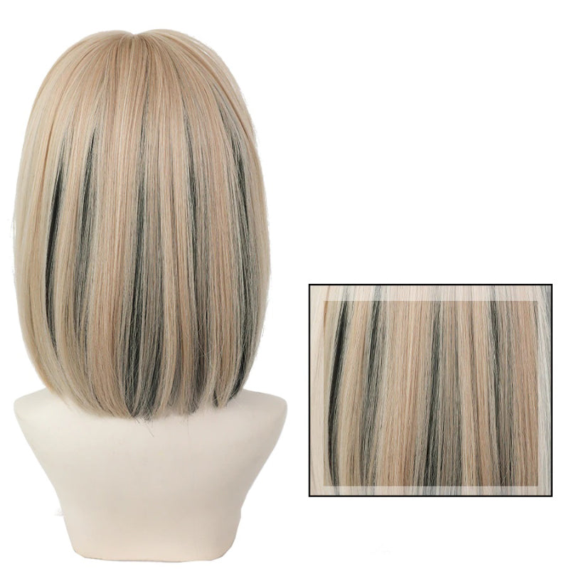 Women's Short Wig Black Heat Resistant Synthetic Hair with Bangs