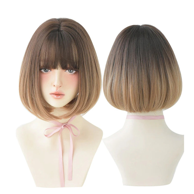 Women's Short Wig Black Heat Resistant Synthetic Hair with Bangs