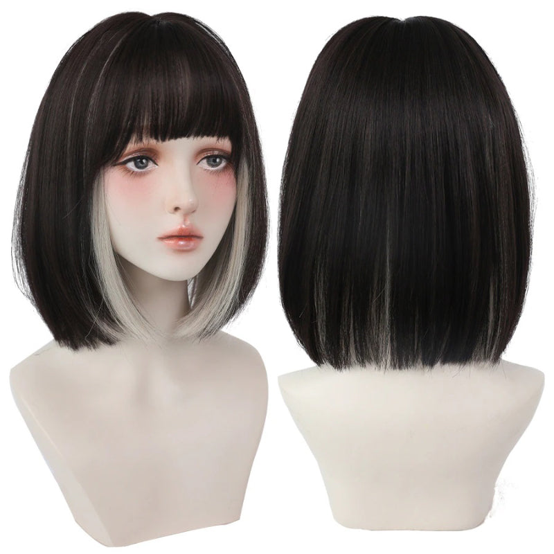 Women's Short Wig Black Heat Resistant Synthetic Hair with Bangs